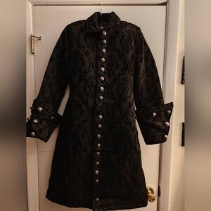 Black Brocade Admiral Pirate Coat - Dracula Clothing, L/XL
